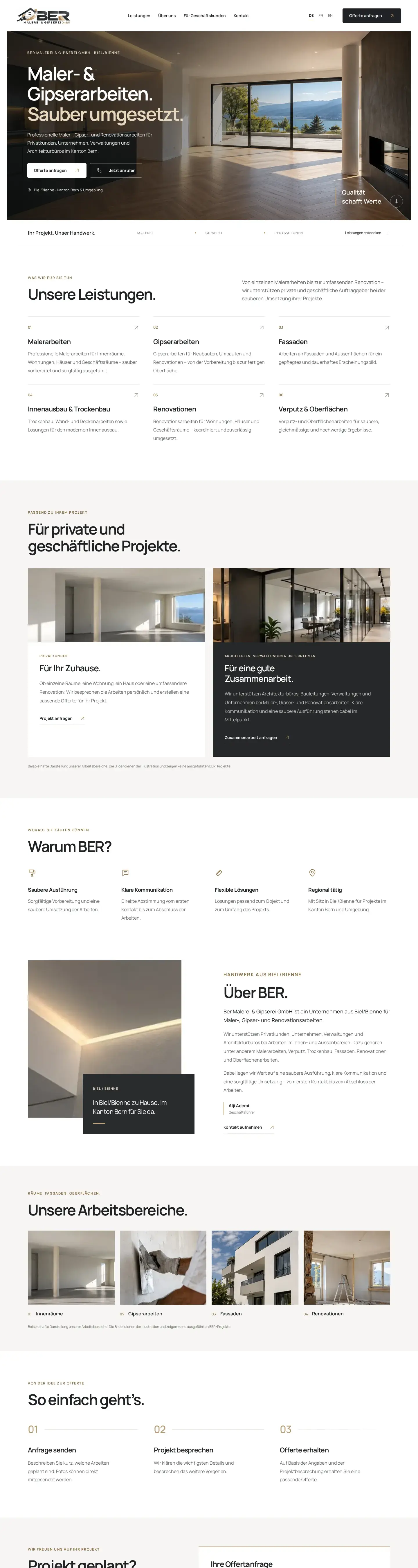 Website screenshot of BER Malerei & Gipserei